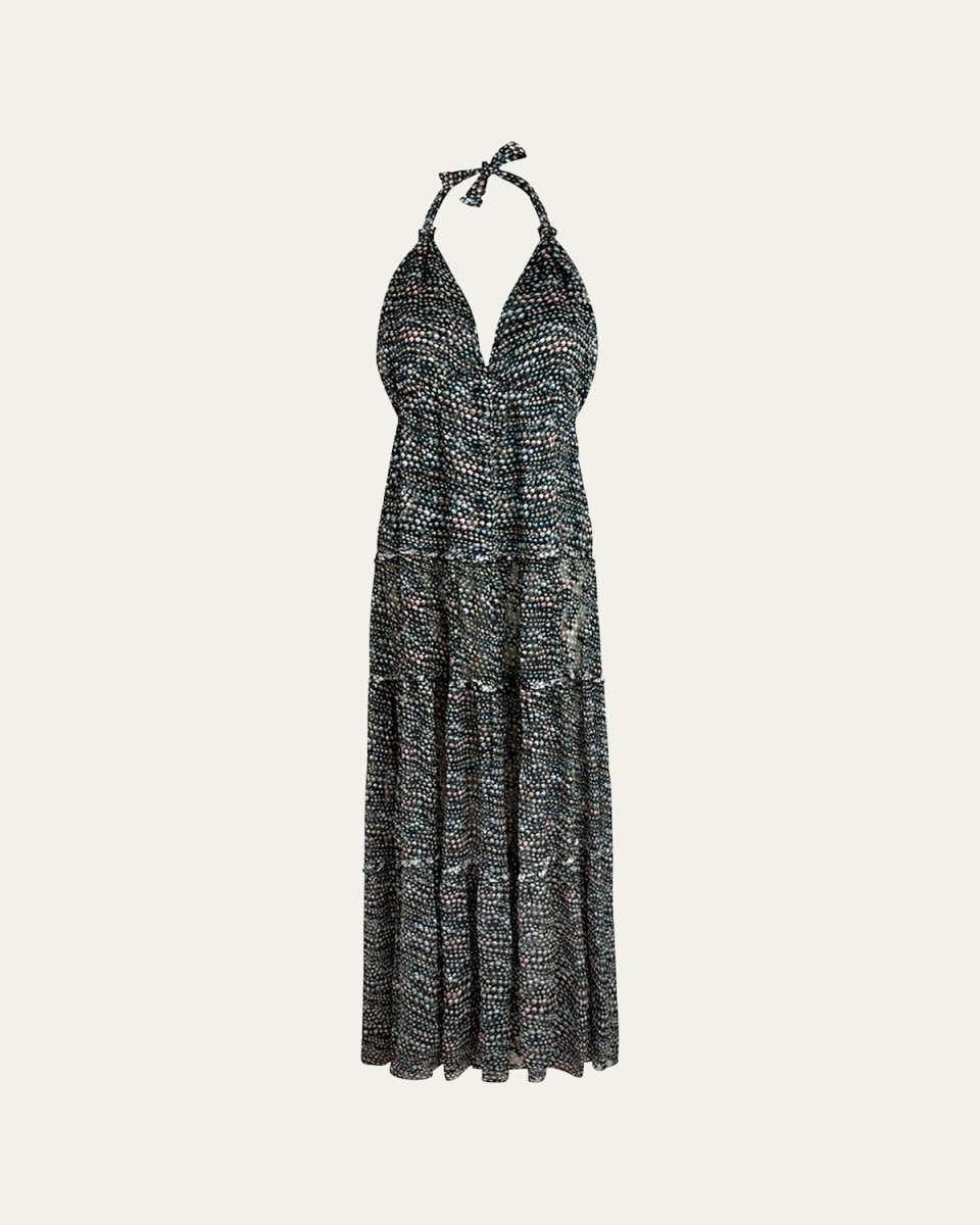 Pearl Devore Tiered Silk Maxi Dress